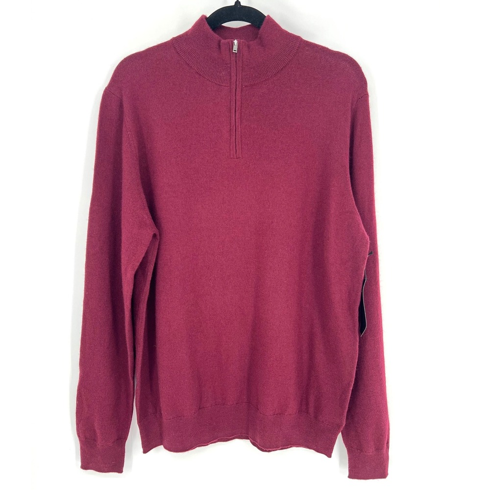 Christian Lacroix Large 100% Extrafine Merino Wool Burgundy Quarter Zip Sweater